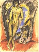 Ernst Ludwig Kirchner Standing female nude in frot of a tent oil painting artist